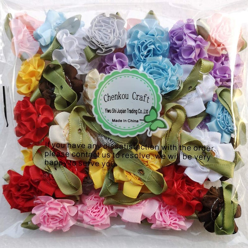 Chenkou Craft 40pcs Ribbon Flowers Bows Carnation Appliques Sewing Craft (Multi) - Image 5